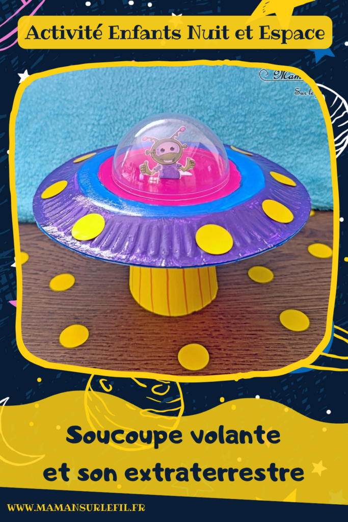 Fabriquer une soucoupe volante et son extraterrestre : activité créative, récup' et manuelle enfants - Vaisseau spatiale avec des assiettes en carton - Peinture et gommettes - Faisceau lumineux avec gobelet en carton jaune - Hublot avec une demi boule de noël transparente - Dessin de martien - Recyclage, surcyclage - Thème nuit, étoiles, espace, planètes - Bricolage et décoration sympa et facile - Arts visuels Maternelle et cycle 2 - Maternelle et élémentaire - Créativité - Cycle 1 ou 2 - tutoriel photos - mslf