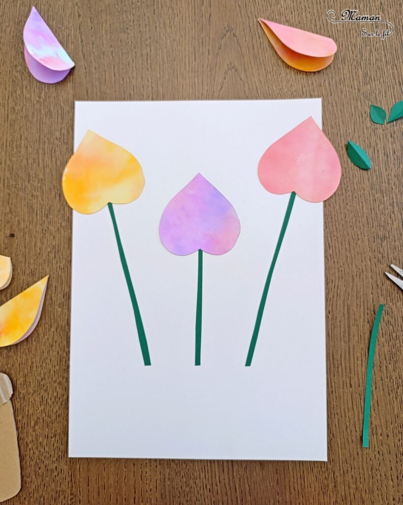 Créer des tulipes avec du papier aluminium et des feutres : activité créative et manuelle enfants - Technique du coloriage sur papier aluminium et eau - Pulvérisateur - Tulipes en collage de 3 coeurs - Relief, 3D - Pot en récup' de carton déchiré et épais - Perforatrice Coeur - Découpage collage - Thème fleurs, printemps, jardin, Pâques et nature - Couleurs pastels et type aquarelle - Bricolage et décoration sympa et facile - Arts visuels maternelle et élémentaire - Cycles 1 et 2 - Créativité - tutoriel photos - mslf